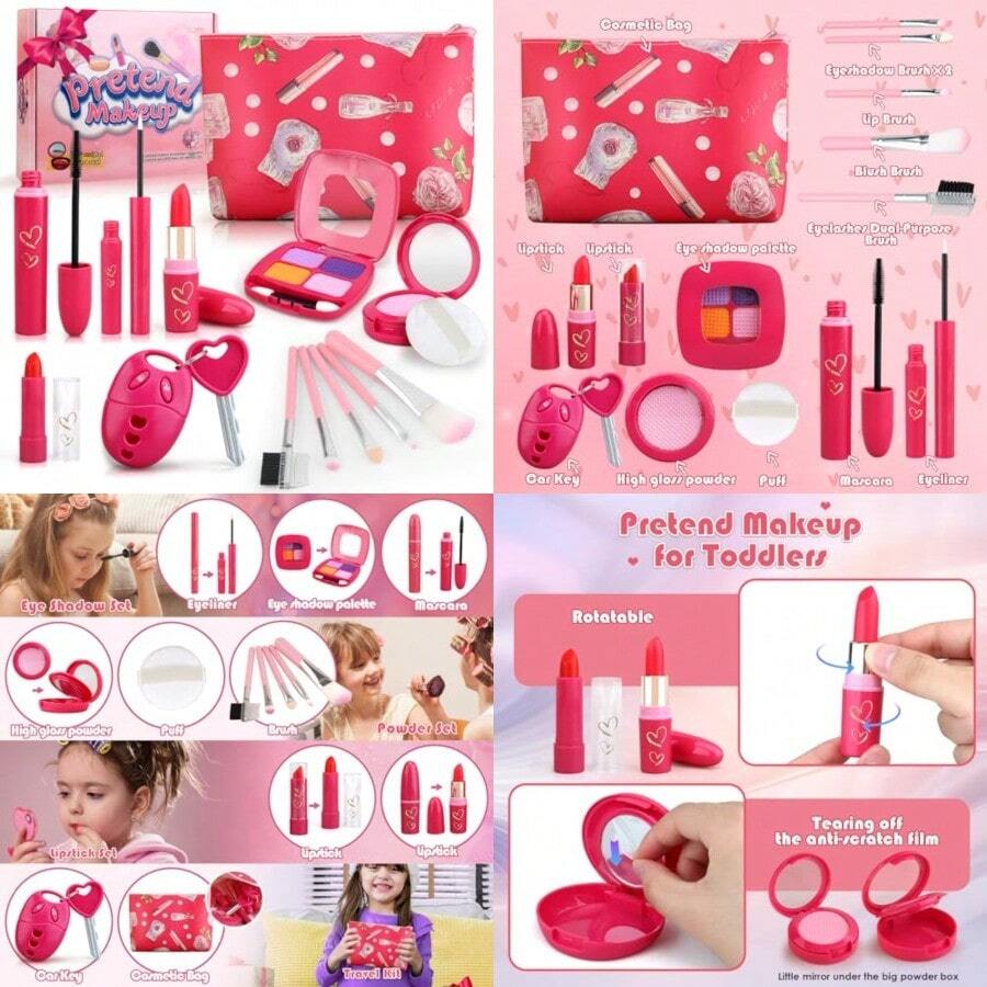 Toddler Girl Toys Pretend Makeup Kit For Girls 3-5 Play Makeup Set For 3-5 4-6 Toddler Makeup Kit With Fake Makeup Set Car Key And Make Up Toy For Age 3 4 5 Year Old Girl Gifts - Red - View 1
