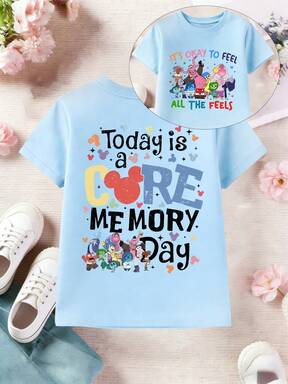  (Disney Licensed) This 100% Pure Cotton Children's Work Shirt Is Printed With Disney Cartoon Patterns, And Children Will Definitely Love It; This Casual Style Children's T-Shirt Features A Double-Sided Print Of The Disney Mind Corps Logo. Suitable For Both Boys And Girls To Wear, Suitable For Daily Leisure And Outdoor Activities.