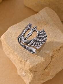 1 chiếc nhẫn nam bằng thép không gỉ thời trang, khắc hình cánh thiên thần, cá nhân hóa, thích hợp làm phụ kiện cho các buổi tụ họp bạn bè. - Đôi cánh thiên thần - Xem 7