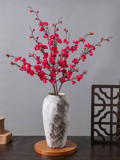 2pcs Artificial Red Cherry Blossom Decor, 1pc Long Stem Red Flower Branch, Suitable For Flower Arrangement, Wedding Decoration, And Home Decor, Can Be Inserted Into Tall Vases, Used For DIY Wreaths, Crafts, Office/Bedroom/Party Table Centerpieces