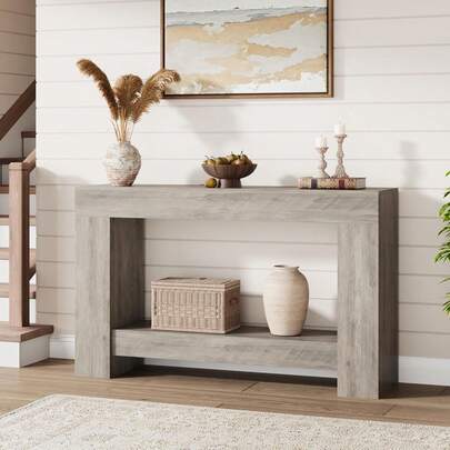 Dragonpad 2 Tier Console Table For Entryway, Entry Accent Table For Living Room, Long Console Table With Storage, Farmhouse Hallway Table, Rectangular Sofa Table Behind Couch