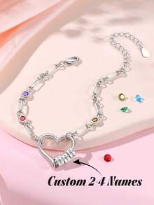 1pc Personalized Birthstone Family Bracelet, Mother's Day Gift, Elegant Birthstone Jewelry, Gift For Mom, Birthday Present - Multicolor - View 3