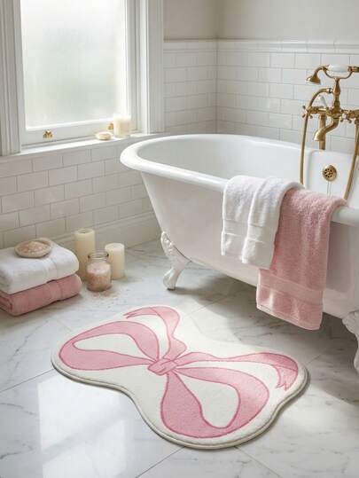 1pc Faux Wool Rug, Bowknot Christmas Decor Rug, Autumn/Winter Faux Wool Rug, Daily Small Rug, Living Room Rug, Entryway Rug, Bedroom Rug, Bedside Rug, Bathroom Rug, Decorative Rug