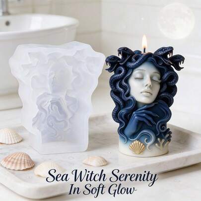 1Pc Durable Heat-Resistant Silicone Candle Mold, Dark Mythology Medusa Head Bust Deep Relief Coiled Snake Hair Sculpture DIY Aromatherapy Candle Making Mold For Fantasy Home Decor