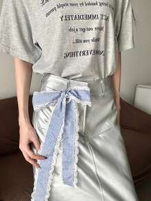 1条女士蕾丝格子腰带，日式腰带，洛丽塔腰带，派对服装道具，衬衫配饰，生日惊喜，圣诞节礼物（送给家人和朋友），情人节礼物，闪亮腰带，夏季服装搭配，舞蹈配饰，水手服配饰，女士时尚发带，JK制服领带 - 彩色 - 查看 4