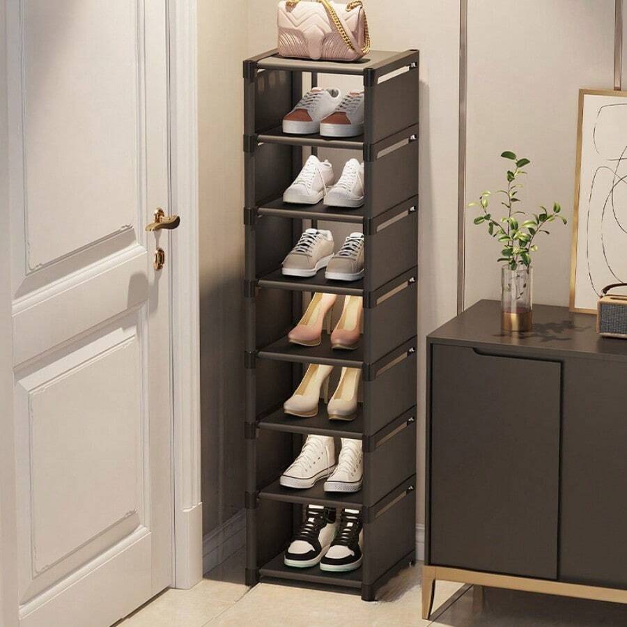 1 pieza Estantería metálica ajustable de 4/6/8 niveles - Sin herramientas necesarias, estantería de almacenamiento de entrada portátil, adecuada para dormitorio y hogar, solución de almacenamiento de zapatillas y zapatos de varias capas, diseño minimalista blanco/negro | Organizador de zapatos duradero