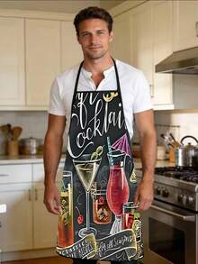 1pc Handmade Cocktail Art Apron - Unisex, Reusable Kitchen Bib With Bartender Theme Design, Gradient From Navy Blue To Light Brown, Suitable For Home Cooking And Entertainment, Holiday Celebrations, Holiday Gift - Multicolor - View 7