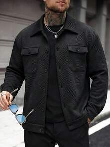 Casual Cool Men's Jacket, Men's Button Front Long Sleeve Pocket Minimalist Jacket, Street Casual European And American Style