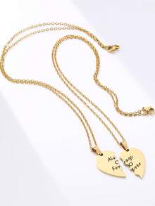 Personligt dubbelnamnshalsband med sammanhängande hjärtmönster, halsband i rostfritt stål med brustet hjärta, kan graveras med namn/datum/kort fras, sammanhängande hjärtmönster, unisex, födelsedags-/alla hjärtans dag-present - Multifärgad - Visa 7