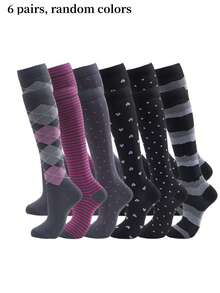 1/3/6双装女士压缩袜，可爱图案透气过膝袜，适合跑步、健身、跳绳、健身房运动 - 彩色 - 查看 5