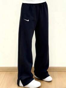 Nike Women's Comfortable Lace-Up Sports Casual Straight Wide-Leg Trousers - Black - View 12