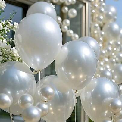 10/30/50pcs Pearl White Balloon Set, Suitable For Birthday, Wedding, Valentine's Day, Thanksgiving, Mother's Day, New Year, Opening Ceremony, Graduation, Home Decor, Balloon Decor, Balloon Party, Photography Background, Photo Props, Still Life Decor