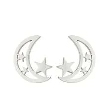 1 Pair ‌ Retro Star And Moon Earrings, Gold ‌ With ‌ Hollowed-Out Design ‌, Crescent Moon, Crescent Five-Pointed Star, Simple Style, Suitable For Daily Wear - GED304 - View 1