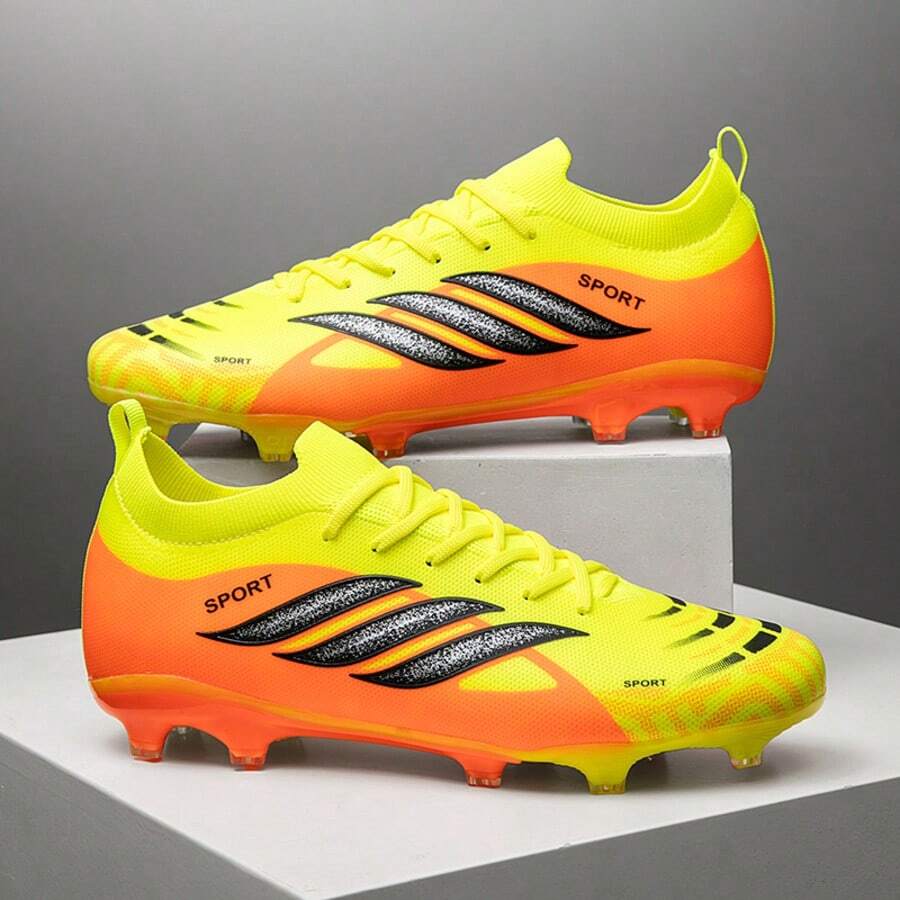 1 Pair New Seamless Men's Football/Soccer Shoes, Low-Top, Long Studs, Wear-Resistant, Non-Slip, Grip, Suitable For Adults, Unisex, School Recommended, Match & Training - Yellow - View 1