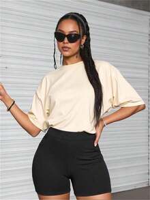 Women's Round Neck Short Sleeve Oversize Fit T-Shirt For Spring/Summer-Unisex Loose - Fit Comfortable Vintage Street - Style Cotton T - Shirt Top-Summer Casual Vintage Cotton Printed T-Shirts For Couples - 杏色 - 查看 9