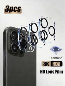 3 件兼容苹果型号 1:1 3D 镜头保护膜,适用于 11/12/13Pro Msx/14pro Max/15pao Ma/16/16pro/16plus/16pro Max/16e/17/17 Air/17 Pro/17 Pro Max 全系列,防刮擦,防摔适用于日常防护,办公室,家用手机摄像头盖防水防震防摔防刮 - 無色 - 查看 24