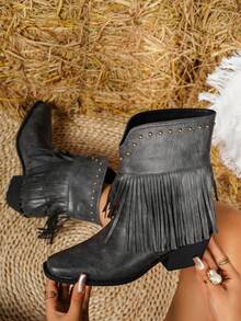 Women's Brown Western Cowboy Boots New European And American Western Style Features Traditional Embroidery With Square Toe And Low Heel. The Soles Of The Boots Are Non-Slip And Wear-Resistant, And They Are Not Tired. They Are Suitable For Wearing Ranch Culture, Rodeo Parties And Street Fashion In Daily Festivals. - Grey - View 7