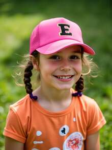 1顶儿童亮粉色棒球帽，A-Z 26字母图案卡车司机帽，青少年酷炫时尚百搭休闲遮阳帽，适合男孩女孩返校日常佩戴街头服饰 - 玫紅色 - 查看 3