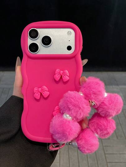 Sweet & Elegant Solid Rose Red Phone Case | New Year Vibe Design With Matching Bow & Fuzzy Phone Lanyard | & Atmosphere-Enhancing | Ideal For Daily Commute | Shockproof, Anti-Slip, Scratch-Resistant | Compatible With IPhone 17/17 Pro/17 Pro Max/17 Air, 16/15/14/13/12/11/Pro/Pro Max/Plus, S20-S25/FE/Ultra