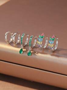 6pcs/Set Copper Zirconia Stone Minimalist Elegant Earrings Set, Multi-Element Earrings Hoops Fashion Versatile Jewelry Gift For Mother's Day