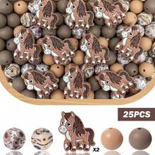 25/32/44PCS Animal Horse Shaped Silicone Beads Set - Brown & Black Horse Design With Flowing Mane & Tail, Adult DIY Accessories For Beaded Pens, Earrings, Etc., Suitable As Holiday & Birthday Gifts, Beads & Bead Assortments - Animal Horse Series - View 18