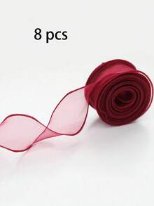 1 条半透明欧根纱丝带，带卷边，用于花束包装、蛋糕装饰、婚礼、蝴蝶结和缎带装饰，用于节日派对装饰，返校情人节