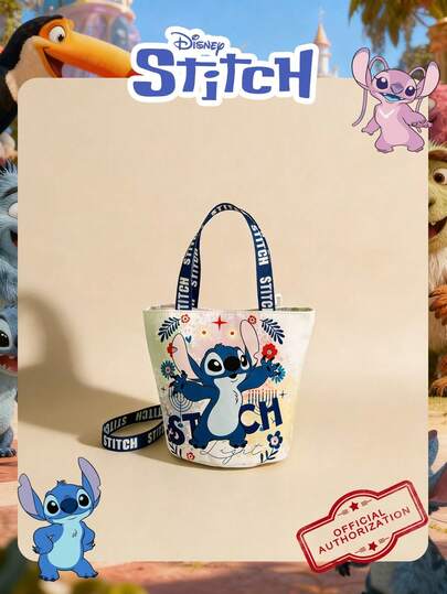 Disney 迪士尼官方授权史迪奇图案男士时尚手提包，大号，休闲多功能单肩包，轻便可调节肩带，斜挎包，适合男士/青少年/年轻人/Z世代购物/日常使用/时尚配饰