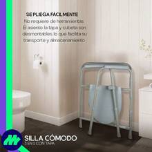Silla Comodo Aumento Ducha Para Wc Baño 3 En 1 Plegable Altura Ajustable Cubeta Texturizada Estable Con Respaldo Removible Antiderrapante Reforzada - Gris Claro - Ver 3