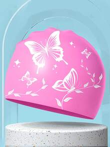1pc Adult Silicone Swim Cap, Elegant Butterfly Pattern, Waterproof Anti-Slip, Comfortable Elastic, Suitable For Short Or Long Hair - Multicolor - View 14