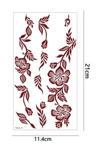 2 张酒红色叶子和花朵图案的防水防汗一次性临时纹身贴纸，适合女性，性感人体彩绘，是派对和节日装饰的理想选择。 - 酒紅色 - 查看 6
