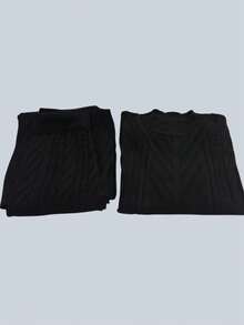 Women's Modal Knit Set – Midi Skirt + Long-Sleeved Blouse, Casual, Elegant And Warm Winter Set - 黑色 - 查看 2