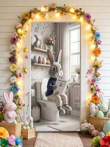 1 pieza - Camino de mesa de vitral de Pascua: Impresión 2D con tema de cruz y conejo, con acentos festivos de huevo y flor - Perfecto para la decoración del hogar de primavera, mesa de comedor interior/exterior, y decoración de celebración religiosa de Pascua - Multicolor - Ver 3