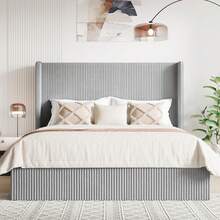 Allewie Full/Queen/King Size Lift-Up Storage Bed Frame With Modern Wingback Headboard, Corduroy Upholstered Platform Bed, Hydraulic Gas Lift Support, Underbed Storage, Wooden Slats, No Box Spring Needed, Grey - 灰色 - 查看 8