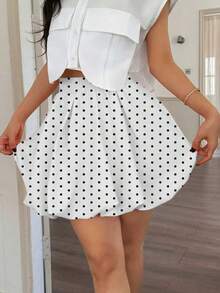 Women's Polka Dot Fashionable Versatile Daily Wear Bubble Hem Mini Skirt - White - View 4