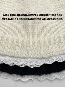 1pc European & American Style Lace Knitted Hat For Women, Small Face Flattering Knitted Beanie, Large Circumference Bucket Hat - Multicolor - View 10
