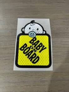 1pc "Baby On Board" Reflective Sticker - Cute Cartoon Design, Strong Vinyl Material, Suitable For Rear/Side Windows And Bumpers, Yellow & Black Color, Visible Day & Night, Durable Vinyl Material, Fun Design, Long-Lasting, Suitable For Family Drivers - Multicolor - View 7