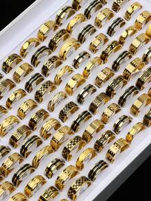 10Pcs/Lot Classic Fashion Exquisite Stainless Steel Men Women Rings Pattern Stripes Drip Oil Random Styles Casual Party Business Engagement Wedding Proposal Gifts Daily Wearing Accessories - 10 Stainless Steel Drip Stripe Rings - View 4