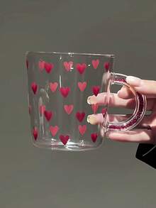 1 件可爱心形玻璃杯，钻石玻璃手柄杯，耐热家用玻璃水杯，早餐牛奶杯，办公室下午茶拿铁杯，果汁饮用杯，情侣水杯，节日礼品杯，送给家人和朋友的礼物，返校用品