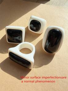 4pcs/Set Vintage Geometric Square Resin Rings, Retro Ring Set, Gift For Friends, Autumn/Winter - Multicolor - View 6