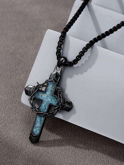 Collar con colgante de cruz de espinas de estilo europeo y americano para hombres, colgante de cruz de turquesa, de moda vanguardista y estilo punk, collar vintage, regalo para fiestas