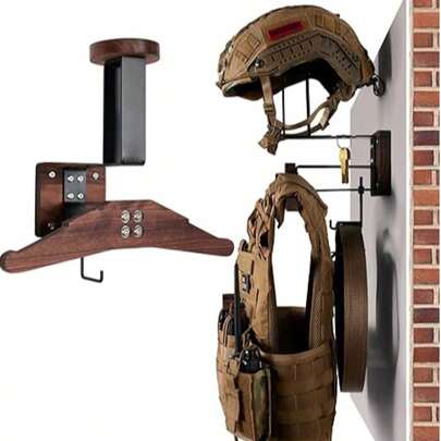 Wall-Mounted Motorcycle Helmet Rack And Tactical Gear Rack, With Helmet Holder And Clothing Rack; Wall-Mounted Storage And Display Rack For Football, Skiing And Bicycle Equipment