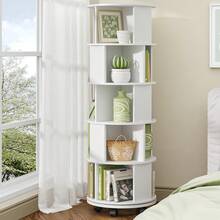 HEXCELEN Drehbares Bücherregal, 360° drehbares Bücherregal mit Rollen, 5-stöckiges Ablagefach, drehbares Bücherregal mit festen Rollen für Wohnzimmer, Arbeitszimmer, Büro, Weiß, 45 x 45 x 161,5 cm - Weiss - Übersicht 3