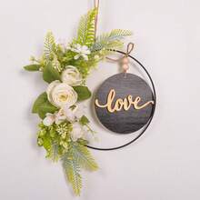 1 pieza Corona floral artificial, corona de aro floral de primavera/verano, corona circular de hierro con flores y hojas artificiales, decoración de bienvenida para pared, puerta, ventana, decoración del hogar, adorno colgante para boda - Multicolor - Ver 37