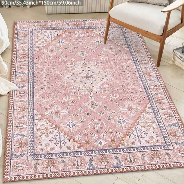 1pc 4"X6" Washable Vintage Area Rug, Bohemian Fashion Carpet, Distressed Design, Non-Shedding, Easy Care, Suitable For Living Room, Bedroom, Kitchen, Office, High Traffic Areas - Powder Blue - View 17