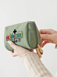 1pc Portable Pill Case, Compact Pill Organizer And First Aid Kit, Colorful "Medication" Themed Makeup Bag, Suitable For Storing Medicines For Travel, Health-Conscious And On-The-Go Users, Essential Medical Accessory, Multi-Functional Fabric Small Medicine Bag - Multicolor - View 8