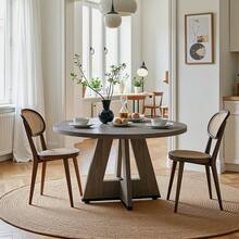 Tribesigns Farmhouse Dining Table, 120 Cm Round Dinner Table For 4, Rustic Wood Dining Room Table For Home Dining Room Living Room (Easy Assembly)(Grey) - Grey - View 5