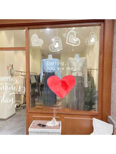 Aesthetic INS Style Heart Static Stickers Glue-Free Waterproof Sunproof Decor For Women's Clothing & Jewelry Store Qixi Valentine's Day Window Display