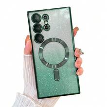 Transparent Gradient Magnetic Glossy Glitter Electroplated Soft TPU Green Phone Case, Compatible With Samsung Galaxy S25FE A17 A56 A36 A55 A15 A36 A26 A16, Magnetic Design, Full Camera Lens Protection, Suitable For A Series And S Series Phones - Green - View 6