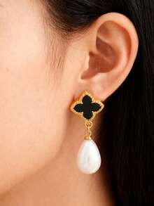 经典欧美风格四叶草仿珍珠吊坠耳环，适合日常佩戴 - 四葉草耳環 - 查看 10