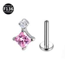 1件 F136 钛合金方形钻石锆石锥形内螺纹耳环/唇钉/耳骨穿刺饰品，0.9号 - 唇釘(1個) - 查看 15